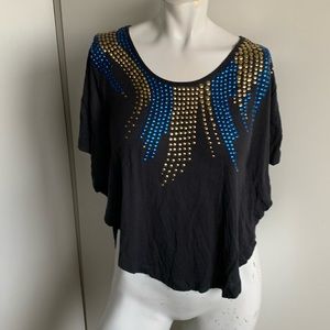 Free People Batwing XS black scoop neck studded blouse